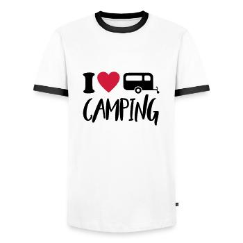 I Love Camping Campen Zelten - Männer Kontrast-T-Shirt - Weiß/Schwarz - Vorne - AI Model Female 172 light (172cm) & AI Model Male 178 dark (178cm)