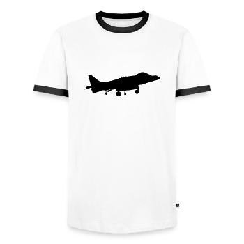 British military Royal Air Force, Harrier AV-8b. - T-shirt contrasté Homme - blanc/noir - Devant - AI Model Female 172 light (172cm) & AI Model Male 178 dark (178cm)