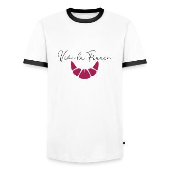 Vive la France, France, Croissant, Europe, Vie - T-shirt contrasté Homme - blanc/noir - Devant - AI Model Female 172 light (172cm) & AI Model Male 178 dark (178cm)