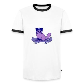 Skateboard Cat "Wear a Helmet" - Men's Ringer Shirt - white/black - Front - AI Model Female 172 light (172cm) & AI Model Male 178 dark (178cm)