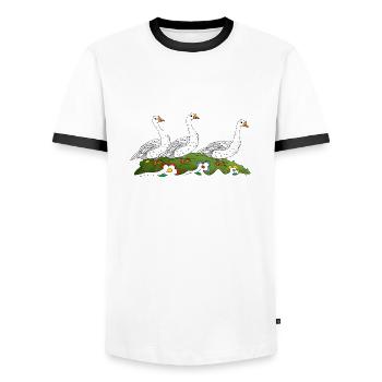 Geese - Men's Ringer Shirt - white/black - Front - AI Model Female 172 light (172cm) & AI Model Male 178 dark (178cm)