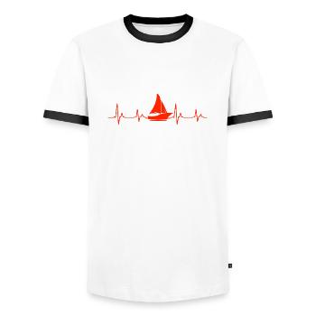 Segeln Segler Herzschlag Segelboot Sport - Männer Kontrast-T-Shirt - Weiß/Schwarz - Vorne - AI Model Female 172 light (172cm) & AI Model Male 178 dark (178cm)
