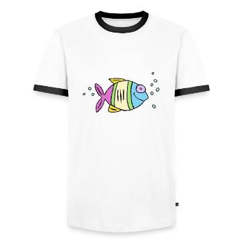 Poisson Cichlide Eau Mer Graffiti Dessin - T-shirt contrasté Homme - blanc/noir - Devant - AI Model Female 172 light (172cm) & AI Model Male 178 dark (178cm)