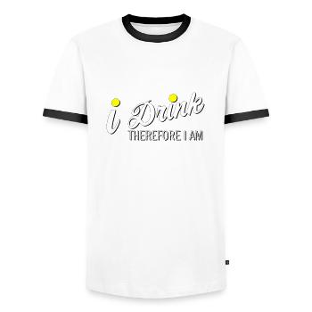 Ich trinke, also bin ich - Männer Kontrast-T-Shirt - Weiß/Schwarz - Vorne - AI Model Female 172 light (172cm) & AI Model Male 178 dark (178cm)