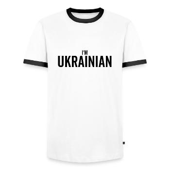 I'm Ukrainian - Men's Ringer Shirt - white/black - Front - AI Model Female 172 light (172cm) & AI Model Male 178 dark (178cm)