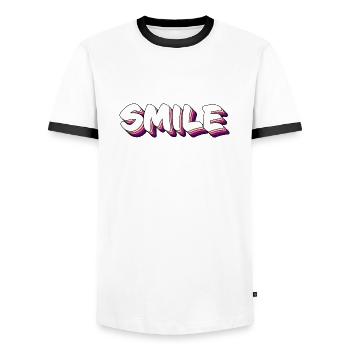Smile word - Men's Ringer Shirt - white/black - Front - AI Model Female 172 light (172cm) & AI Model Male 178 dark (178cm)
