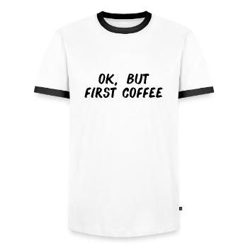 ok premier café café disant police petit déjeuner - T-shirt contrasté Homme - blanc/noir - Devant - AI Model Female 172 light (172cm) & AI Model Male 178 dark (178cm)
