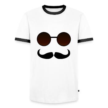 Hispter Mustache and Googles - Men's Ringer Shirt - white/black - Front - AI Model Female 172 light (172cm) & AI Model Male 178 dark (178cm)