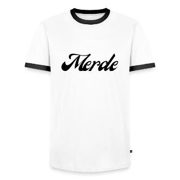 Merde humour cadeau - T-shirt contrasté Homme - blanc/noir - Devant - AI Model Female 172 light (172cm) & AI Model Male 178 dark (178cm)