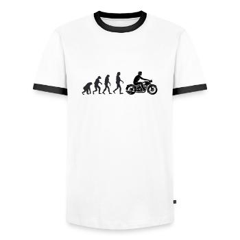 Motorradfahrer - Menschliche Evolution - Männer Kontrast-T-Shirt - Weiß/Schwarz - Vorne - AI Model Female 172 light (172cm) & AI Model Male 178 dark (178cm)