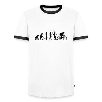 Die Evolution des Menschen vom Urmenschen zum Radfahrer - Männer Kontrast-T-Shirt - Weiß/Schwarz - Vorne - AI Model Female 172 light (172cm) & AI Model Male 178 dark (178cm)