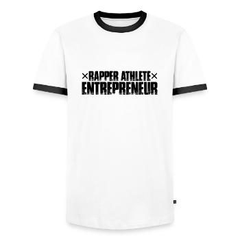 Rapper Athlete Entrepreneur 59 - Men's Ringer Shirt - white/black - Front - AI Model Female 172 light (172cm) & AI Model Male 178 dark (178cm)