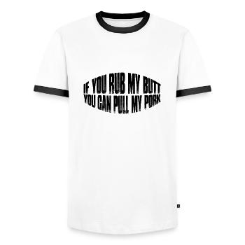 Si tu me frottes les fesses, tu peux tirer mon porc 8 - T-shirt contrasté Homme - blanc/noir - Devant - AI Model Female 172 light (172cm) & AI Model Male 178 dark (178cm)