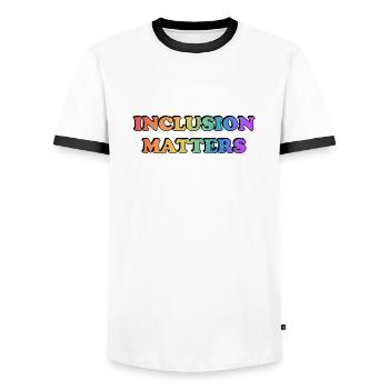 Inclusion Matters Rainbow - Men's Ringer Shirt - white/black - Front - AI Model Female 172 light (172cm) & AI Model Male 178 dark (178cm)
