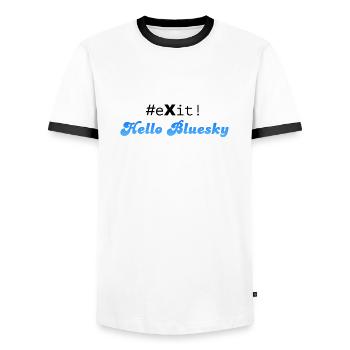 #eXit! - Männer Kontrast-T-Shirt - Weiß/Schwarz - Vorne - AI Model Female 172 light (172cm) & AI Model Male 178 dark (178cm)
