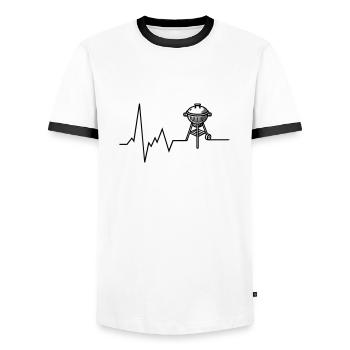 Heartbeat BBQ Grill Grilling - Men's Ringer Shirt - white/black - Front - AI Model Female 172 light (172cm) & AI Model Male 178 dark (178cm)