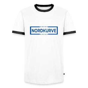 Conception du ventilateur Nordkurve - T-shirt contrasté Homme - blanc/noir - Devant - AI Model Female 172 light (172cm) & AI Model Male 178 dark (178cm)