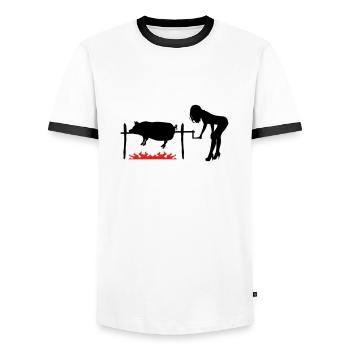 BBQ pork - Men's Ringer Shirt - white/black - Front - AI Model Female 172 light (172cm) & AI Model Male 178 dark (178cm)