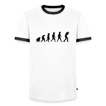 Evolution Photograph Photographer Camera Camera - Men's Ringer Shirt - white/black - Front - AI Model Female 172 light (172cm) & AI Model Male 178 dark (178cm)