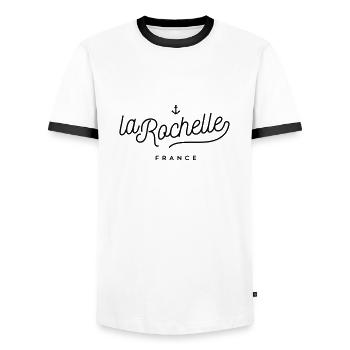 La Rochelle - France - T-shirt contrasté Homme - blanc/noir - Devant - AI Model Female 172 light (172cm) & AI Model Male 178 dark (178cm)
