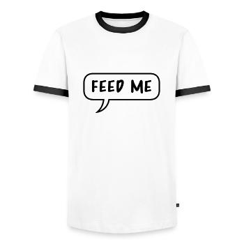 Speech Bubble Talk Comic Cartoon Feed Me logo desig - Men's Ringer Shirt - white/black - Front - AI Model Female 172 light (172cm) & AI Model Male 178 dark (178cm)