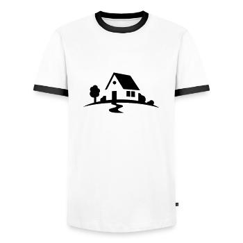House - Men's Ringer Shirt - white/black - Front - AI Model Female 172 light (172cm) & AI Model Male 178 dark (178cm)