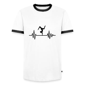 Floor exercise - Men's Ringer Shirt - white/black - Front - AI Model Female 172 light (172cm) & AI Model Male 178 dark (178cm)