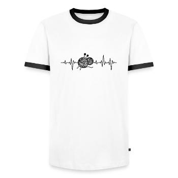 Häklerin Crochet Tricot couture laine battement de coeur - T-shirt contrasté Homme - blanc/noir - Devant - AI Model Female 172 light (172cm) & AI Model Male 178 dark (178cm)