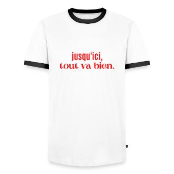 jusqu ici tout va bien - T-shirt contrasté Homme - blanc/noir - Devant - AI Model Female 172 light (172cm) & AI Model Male 178 dark (178cm)