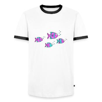 Poisson Cichlide Eau Mer Graffiti Dessin - T-shirt contrasté Homme - blanc/noir - Devant - AI Model Female 172 light (172cm) & AI Model Male 178 dark (178cm)