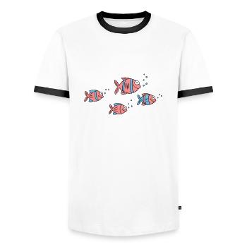 Poisson Cichlide Eau Mer Graffiti Dessin - T-shirt contrasté Homme - blanc/noir - Devant - AI Model Female 172 light (172cm) & AI Model Male 178 dark (178cm)