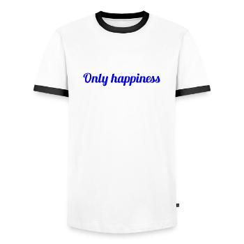 Only happiness - Citation sur le bonheur - T-shirt contrasté Homme - blanc/noir - Devant - AI Model Female 172 light (172cm) & AI Model Male 178 dark (178cm)
