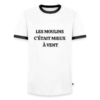 les moulins c'était mieux avant - T-shirt contrasté Homme - blanc/noir - Devant - AI Model Female 172 light (172cm) & AI Model Male 178 dark (178cm)