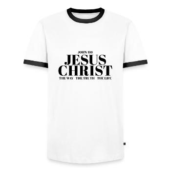 Jésus-Christ Bible Croix chrétienne chrétienne - T-shirt contrasté Homme - blanc/noir - Devant - AI Model Female 172 light (172cm) & AI Model Male 178 dark (178cm)