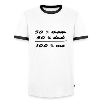 50% mom, 50% dad, 100% me - Men's Ringer Shirt - white/black - Front - AI Model Female 172 light (172cm) & AI Model Male 178 dark (178cm)