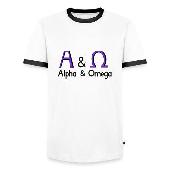 Alpha and Omega - Men's Ringer Shirt - white/black - Front - AI Model Female 172 light (172cm) & AI Model Male 178 dark (178cm)
