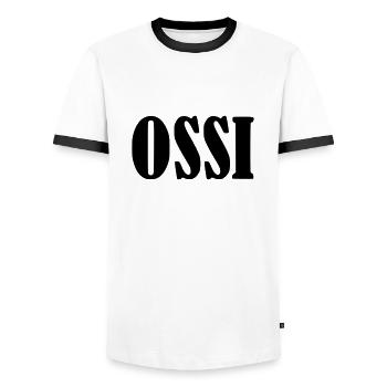 Ossi Ostdeutschland DDR Ostdeutscher - Männer Kontrast-T-Shirt - Weiß/Schwarz - Vorne - AI Model Female 172 light (172cm) & AI Model Male 178 dark (178cm)