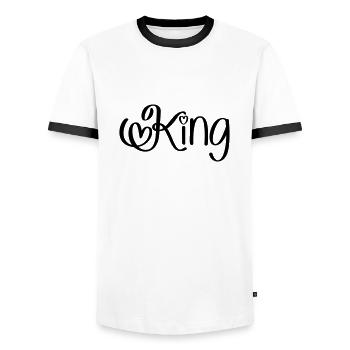 King avec coeur - T-shirt contrasté Homme - blanc/noir - Devant - AI Model Female 172 light (172cm) & AI Model Male 178 dark (178cm)
