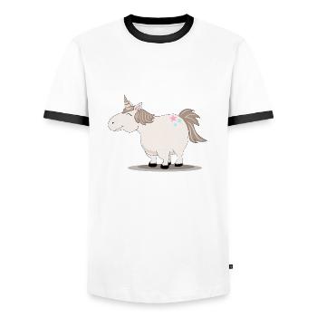 Dickes niedliches Einhorn - Männer Kontrast-T-Shirt - Weiß/Schwarz - Vorne - AI Model Female 172 light (172cm) & AI Model Male 178 dark (178cm)