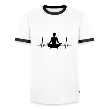 Heartbeat Yoga Position - Men's Ringer Shirt - white/black - Front - AI Model Female 172 light (172cm) & AI Model Male 178 dark (178cm)