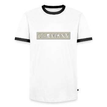 GERMANY lettering punched out | Vectorgraphic - Men's Ringer Shirt - white/black - Front - AI Model Female 172 light (172cm) & AI Model Male 178 dark (178cm)