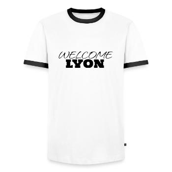 WELCOME LYON - T-shirt contrasté Homme - blanc/noir - Devant - AI Model Female 172 light (172cm) & AI Model Male 178 dark (178cm)