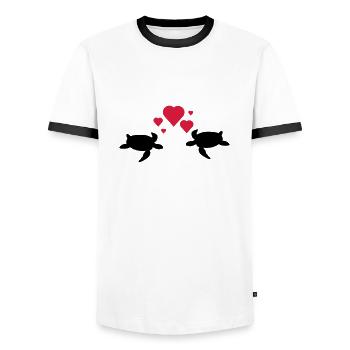 Schildkröten Paar - Männer Kontrast-T-Shirt - Weiß/Schwarz - Vorne - AI Model Female 172 light (172cm) & AI Model Male 178 dark (178cm)
