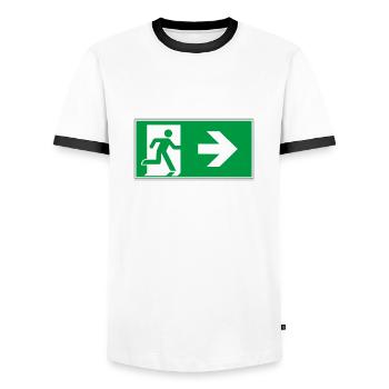 rettungsweg aufkleber schild notausgang rechts go - Männer Kontrast-T-Shirt - Weiß/Schwarz - Vorne - AI Model Female 172 light (172cm) & AI Model Male 178 dark (178cm)