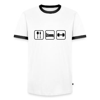 eat_sleep_gym_1__f1 - Männer Kontrast-T-Shirt - Weiß/Schwarz - Vorne - AI Model Female 172 light (172cm) & AI Model Male 178 dark (178cm)