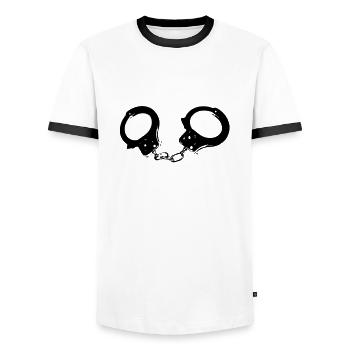 handschellen - Männer Kontrast-T-Shirt - Weiß/Schwarz - Vorne - AI Model Female 172 light (172cm) & AI Model Male 178 dark (178cm)