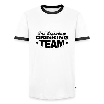 legendary_drinking_team_tt1 - Männer Kontrast-T-Shirt - Weiß/Schwarz - Vorne - AI Model Female 172 light (172cm) & AI Model Male 178 dark (178cm)