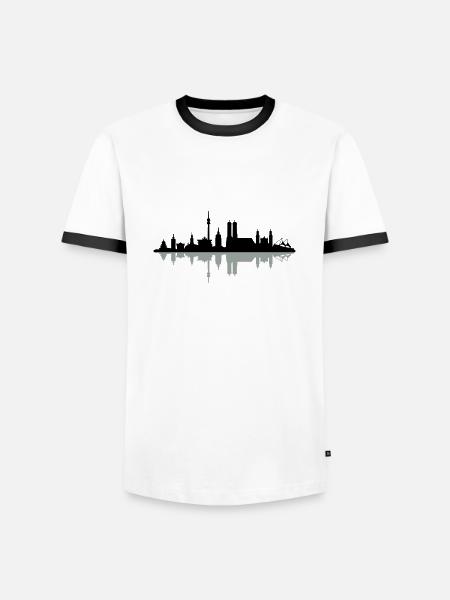 Skyline München Spiegelung - Männer Kontrast-T-Shirt - Weiß/Schwarz