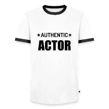 Theater / Theatre / Theaterleute / Schauspieler - Männer Kontrast-T-Shirt - Weiß/Schwarz - Vorne - AI Model Female 172 light (172cm) & AI Model Male 178 dark (178cm)