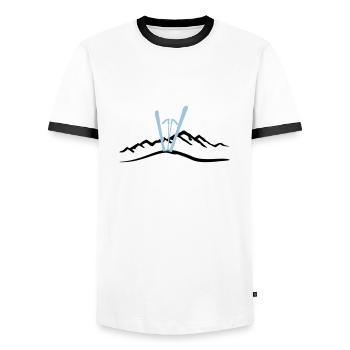 Ski und Berg, Skifahen - Männer Kontrast-T-Shirt - Weiß/Schwarz - Vorne - AI Model Female 172 light (172cm) & AI Model Male 178 dark (178cm)